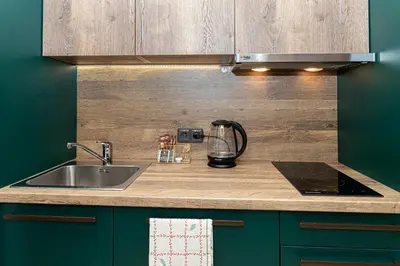 a kitchen with a sink and a counter top at LUX PRAHA in Prague