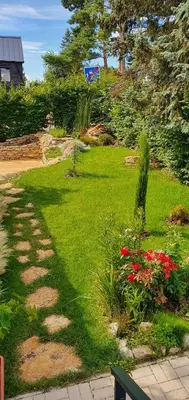 a garden with red flowers and a green bench at Dům u Prokopského údolí in Prague