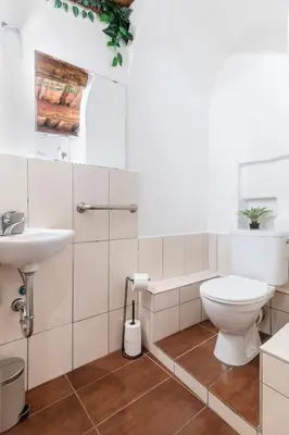 a white bathroom with a toilet and a sink at 20 seconds to Charles Bridge in Prague