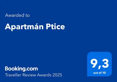 a blue screen with the text awarded to appannian price at Apartmán Ptice in Ptice