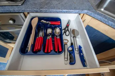 a tray filled with utensils on a counter at Jewish Synagogue Ruterra Suite in Prague