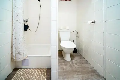 a bathroom with a toilet and a shower at Ubytování Ostende - penzion in Chocerady