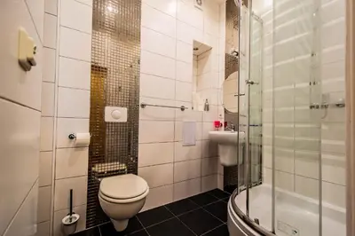 a bathroom with a toilet and a sink at Rose Ruterra Suite in Prague