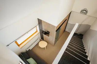 an overhead view of a staircase in a house at Penzion Tsport in Wotitz