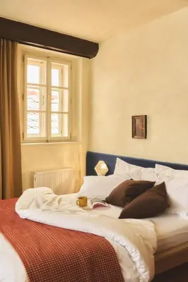 a bedroom with a large bed with a window at NELIS I Boutique Apartments in Old Town in Prague