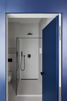 a bathroom with a glass shower with a toilet at Grace Apartment by Prague Castle in Prague