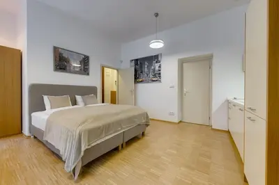 a bedroom with a large bed in a room at Deluxe suite in prime location in Prague