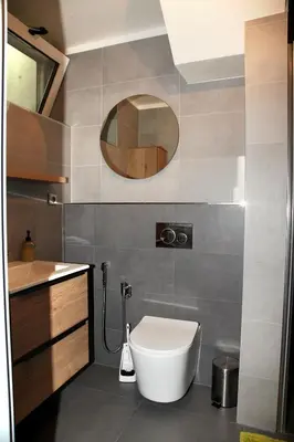 a bathroom with a toilet and a sink and a mirror at Apartmán Ve Mlýně in Třebotov
