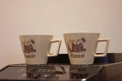 a pantry with plates and cups and dishes on shelves at Ubytování 1kk ve Zlonicích in Slaný