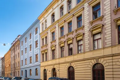 a view from the roof of a building at 2-level apartment with large balcony in Prague