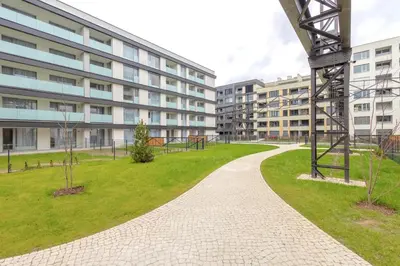 a walkway in front of a building at Yellow Apartment - Balcony, Free Parking, by Gravity Prague in Prague