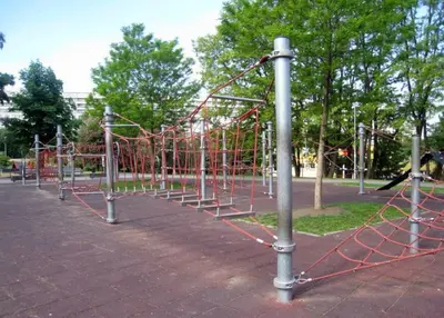 a park with a playground with a rope at Apartmán u METRA, 4 hosté, parking free, blízko O2 arena in Prague