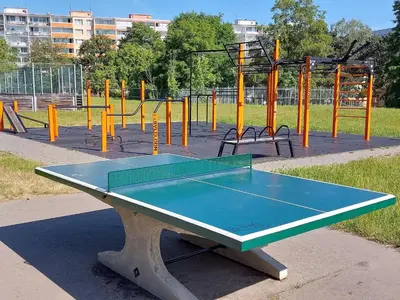 a ping pong table in a playground at Apartmán u METRA, 4 hosté, parking free, blízko O2 arena in Prague