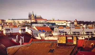 an aerial view of a city with roofs at 2BR 1,5Bath Chic City Suite near Wenceslas Square in Prague