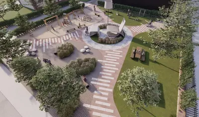 an overhead view of a park with people and trees at One of the kind Prague Houseboat Experience +BOAT in Prague
