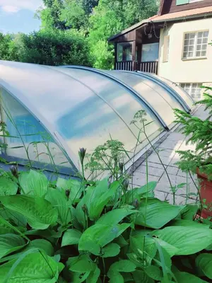 a greenhouse in a garden with green plants at Apartman Lucie in Liběchov