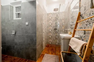a bathroom with a shower and a sink at Apartman Lucie in Liběchov