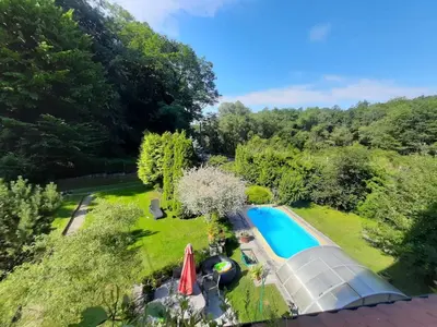 an overhead view of a backyard with a swimming pool at Apartman Lucie in Liběchov