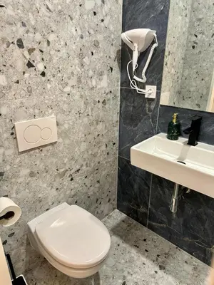 a bathroom with a toilet and a sink at Zitna Downtown Apartments in Prague