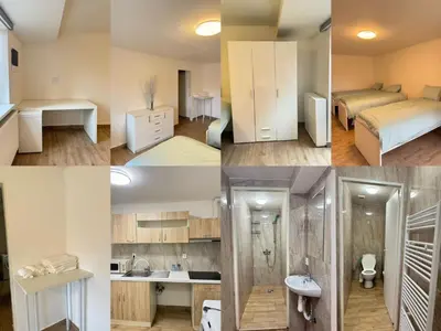 a collage of four pictures of a room at 布拉格城堡公寓 in Rudná