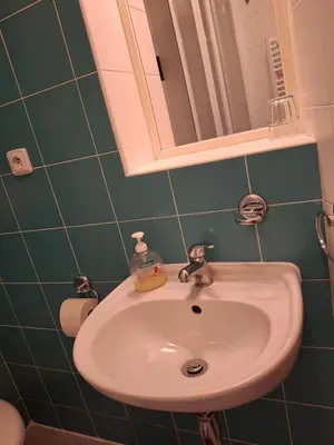 a bathroom with a sink and a mirror at Apartmán Hajní 1368 in Prague