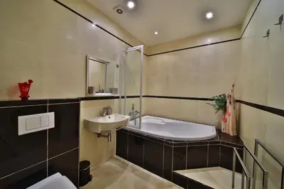 a bathroom with a sink and a bath tub at DiamondHouse vila & wellness in Kolín
