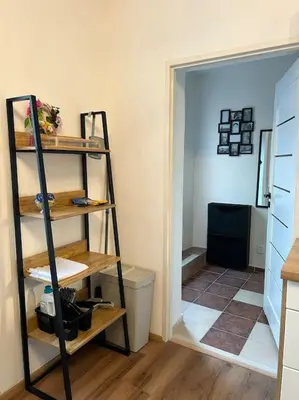 a bathroom with a ladder and a toilet in a room at Pražský byt s dobrou dostupností in Prague