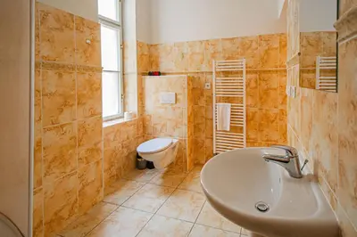 a bathroom with a sink and a toilet at Spacious oasis in Prague's Heart in Prague