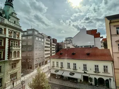 a view of a city with tall buildings at Luxury Apartment in Old Town in Prague