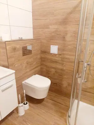 a bathroom with a toilet and a shower at Apartmán IRIS Poděbrady in Poděbrady
