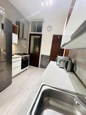 a kitchen with a sink and a counter top at Modern Spacious Apartment in center Prague in Prague