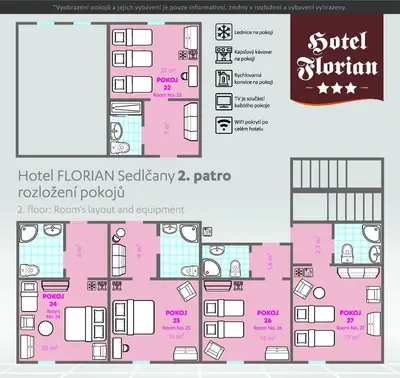 a floor plan of the hotel horizon seaview per apartment at hotel Florian Sedlčany in Sedlčany