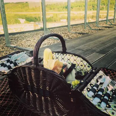 a wicker basket sitting on top of a table at Cozy apartment fully equipped in Prague