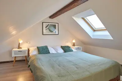 a bedroom with a bed and a skylight at Rybna - Old Town Residence in Prague