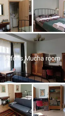 a collage of photos of a bedroom and a room at Apartments Bouquet in Prague