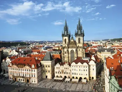 an aerial view of a large building with turrets at Apartment Old Town home-5 by Interhome in Prague