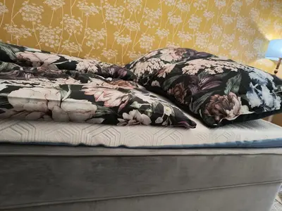 a bed with two pillows on top of it at AUTHENTIC Vyšehrad-2BR-Near CONGRES center-Riverside to the center in Prague