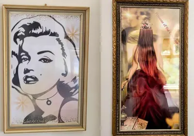 two framed pictures of a woman with a tiara at AUTHENTIC Vyšehrad-2BR-Near CONGRES center-Riverside to the center in Prague