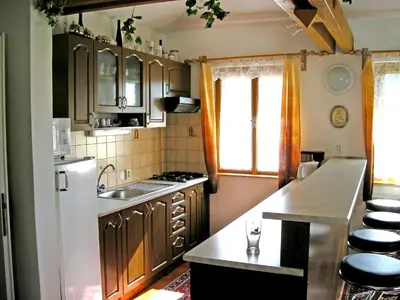 a kitchen with a white refrigerator and a sink at Villa Petříkov by Interhome in Petříkov