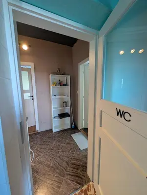 a bathroom with a sink and a mirror at Airport Private Apartment, Advance Registration, No Reception, Self Check-in, Calm Environment, Non-Smoking Guests in Kněžívka