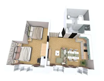 a rendering of a room with a floor plan at Oasis Apartments at Charles Square in Prague
