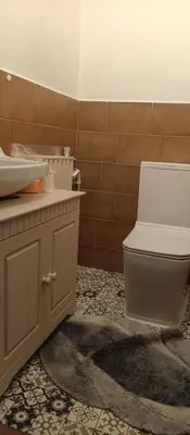 a bathroom with a toilet and a sink at Chalupa pod hradem Talmberk in Samopše