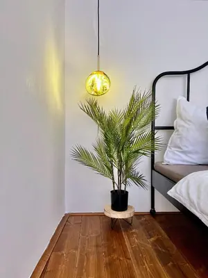 a bedroom with a potted plant and a lamp at WOW MiniLoft, near Wenceslas Square, city centre, fast wifi in Prague