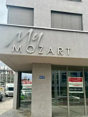 a mazart sign on the front of a building at Cozy studio prague 5 in Prague