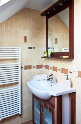 a bathroom with a sink and a mirror at U Prejzků in Lhotka