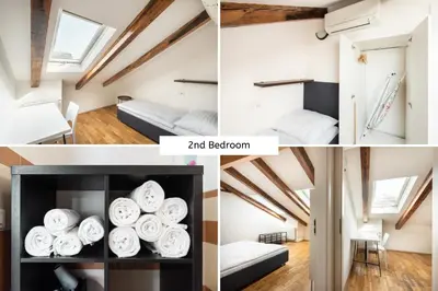 a collage of photos of a bedroom and bedroom at Hybernska Apartments by Pragueforyou in Prague