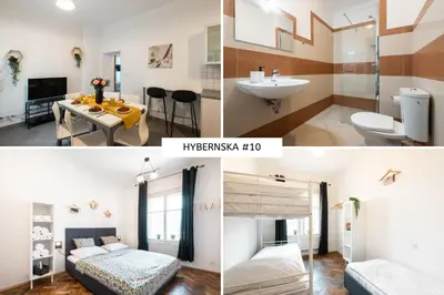 a collage of four pictures of a room at Hybernska Apartments by Pragueforyou in Prague