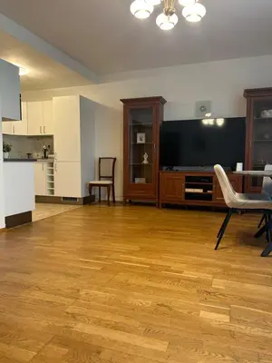 a large living room with a large flat screen tv at Pegas Apartments in Prague