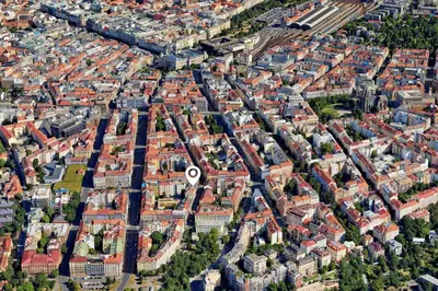 an aerial view of a city with buildings at Wenceslas Palace Stay in Prague