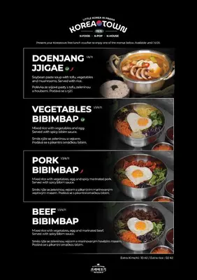 a menu for a restaurant with eggs and food at Koreatown in Prague